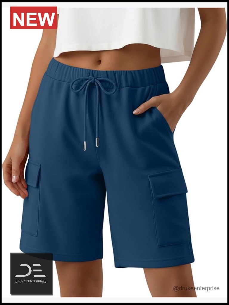 Women's Cargo Bermuda Shorts With Pockets Elastic Waist Drawstring